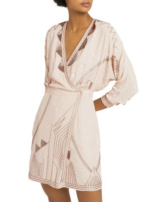 REISS Saskia Beaded Mini Faux Wrap Dress | Bloomingdale's